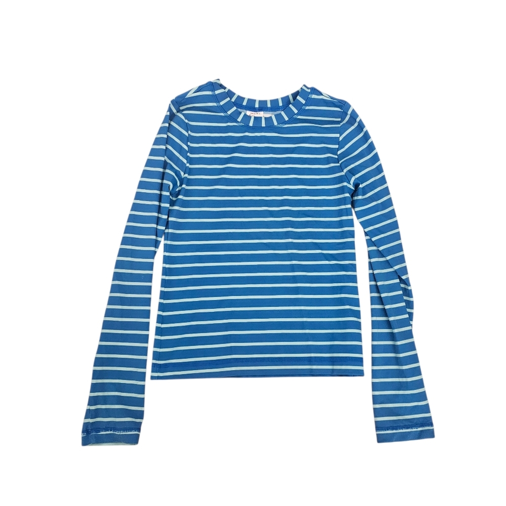 Hanna‎ Andersson 150 (12) Long Sleeve Blue Stripe Swim Top Rash Guard